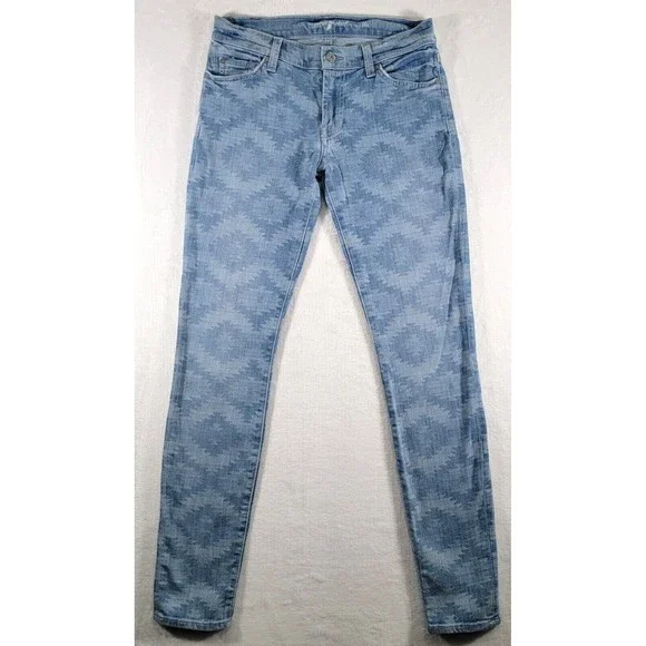 7 For ALL Mankind The Skinny Jeans Size 27 Ancient Pyramid Laser Aztec Print - Picture 2 of 16
